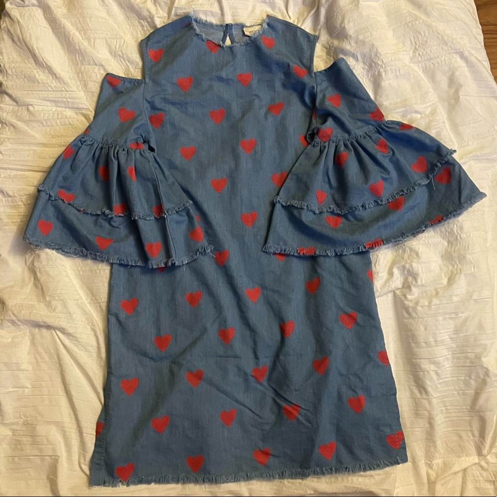 Blue and Red Heart Midi Dress